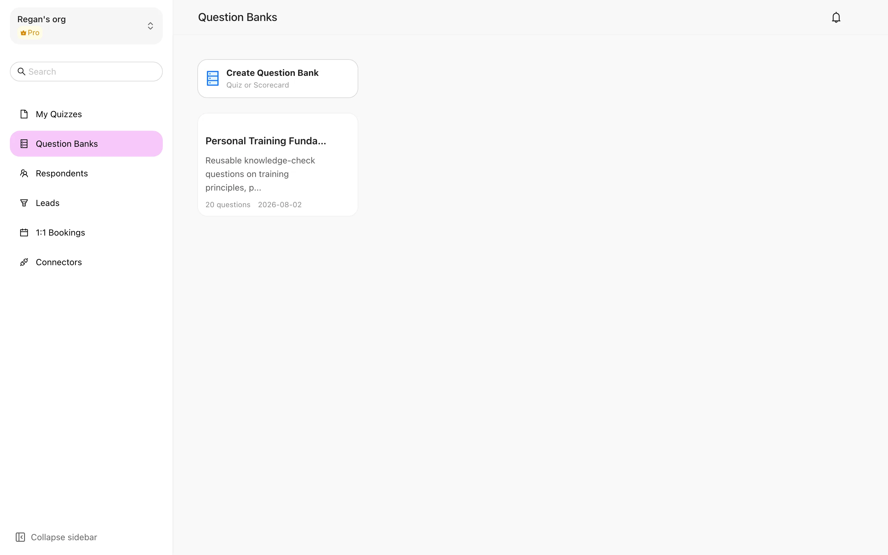 RooQuiz question banks list with question counts and difficulty